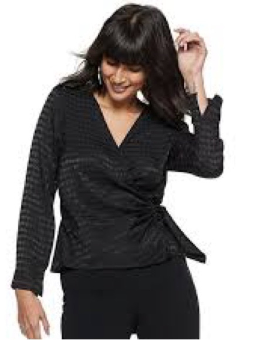 Nine West Black Wrap-Front Blouse with Side Tie